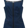 True indigo cotton denim zip-front bustier top