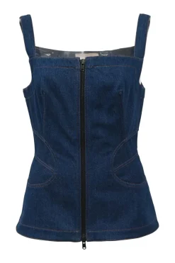 True indigo cotton denim zip-front bustier top
