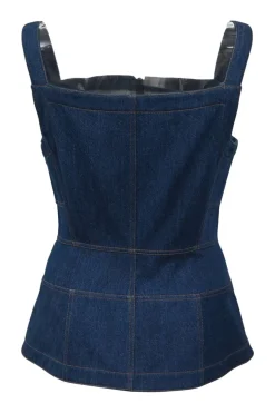 True indigo cotton denim zip-front bustier top