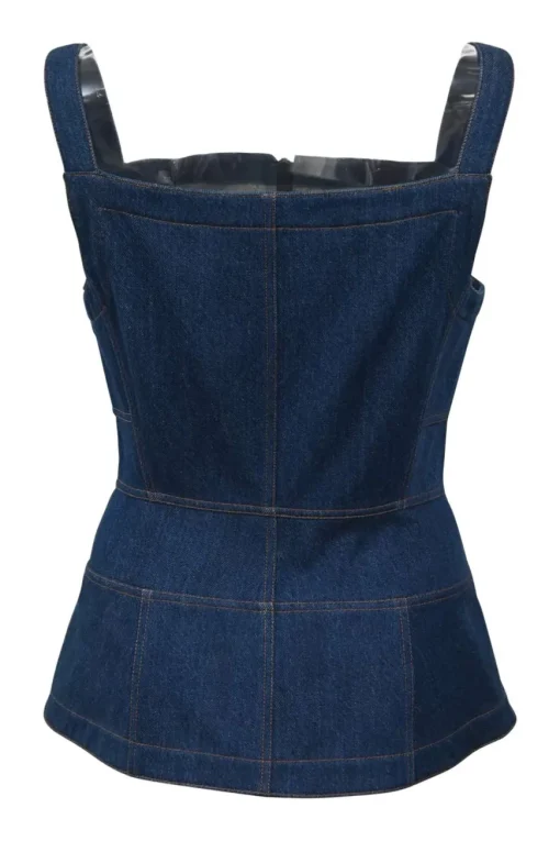 True indigo cotton denim zip-front bustier top