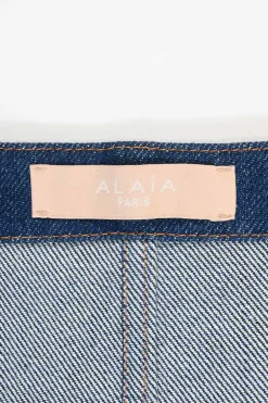 True indigo cotton denim zip-front bustier top