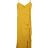 Turmeric yellow Tencel-blend rib knit slip dress with ruched side details and fixed spaghetti straps