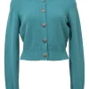 Turquoise cashmere button-front cropped cardigan