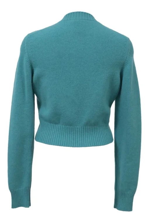 Turquoise cashmere button-front cropped cardigan