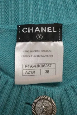 Turquoise cashmere button-front cropped cardigan