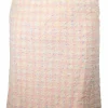 Tweed pastel pink and yellow tweed with green + blue boucle and off white beaded edge