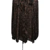 Two-tone animal print polyester satin backwrap long-sleeve blouse