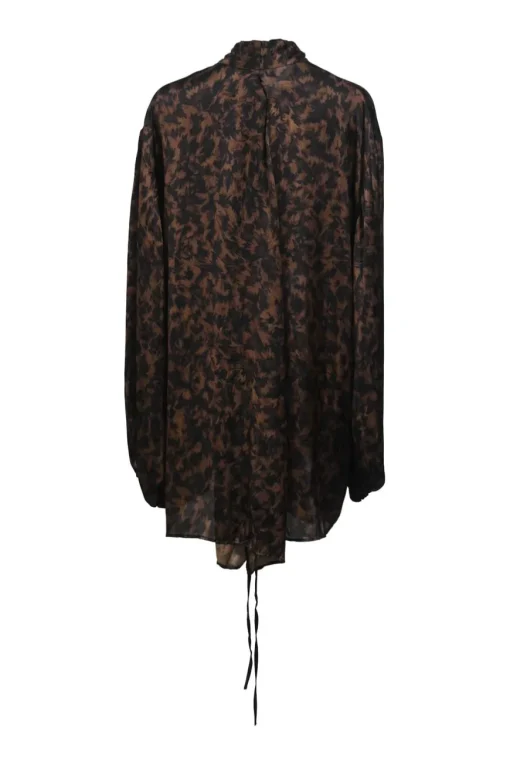 Two-tone animal print polyester satin backwrap long-sleeve blouse