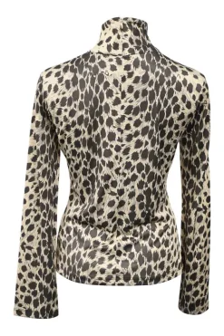Two-tone animal print ruched stretch-jersey Leo turtleneck long sleeve top