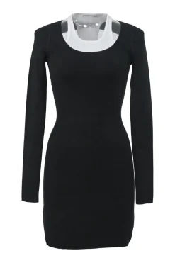 Two-tone bi-layer effect jersey knit basic racerback mini dress with cutout back