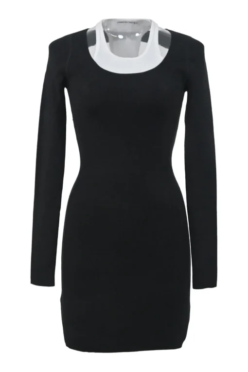 Two-tone bi-layer effect jersey knit basic racerback mini dress with cutout back
