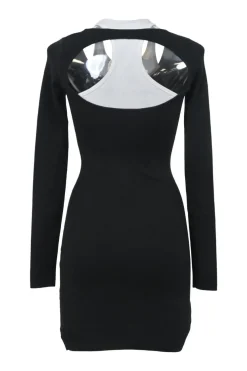 Two-tone bi-layer effect jersey knit basic racerback mini dress with cutout back