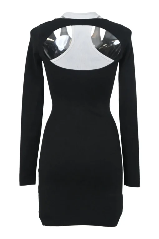 Two-tone bi-layer effect jersey knit basic racerback mini dress with cutout back