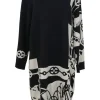 Two-tone cashmere Cliquetis intarsia knit bateau neck sweater dress