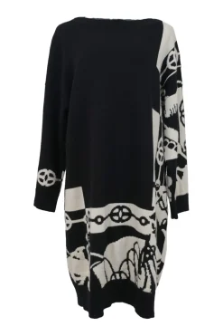Two-tone cashmere Cliquetis intarsia knit bateau neck sweater dress