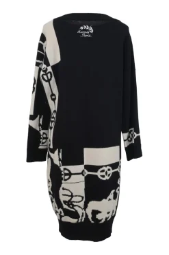 Two-tone cashmere Cliquetis intarsia knit bateau neck sweater dress