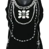 Two-tone cashmere 3D-knit scoop neck tank top with trompe-l'œil Coco Mark necklace motif