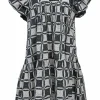 Two-tone Catalina quilted flutter sleeve drop-waist shift dress