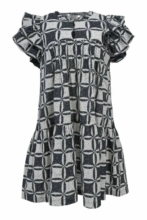 Two-tone Catalina quilted flutter sleeve drop-waist shift dress
