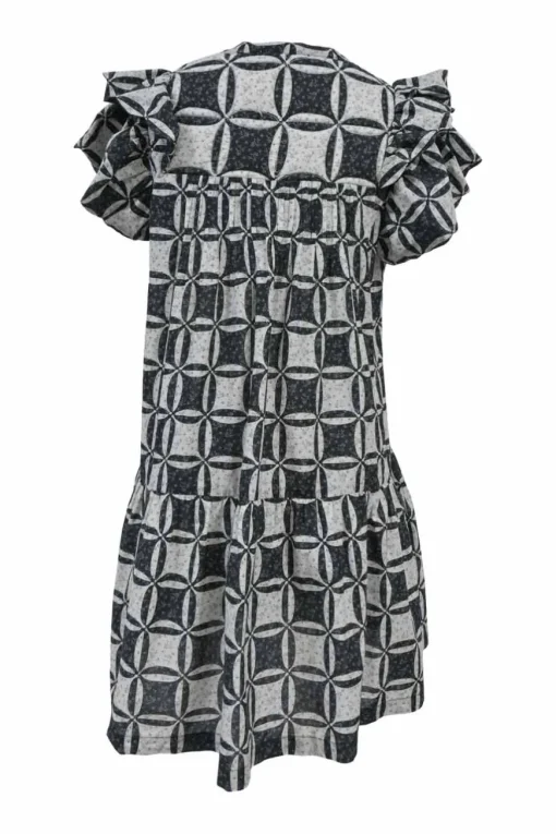 Two-tone Catalina quilted flutter sleeve drop-waist shift dress