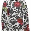 Two-tone cotton abstract rose print point collar button-front shirt