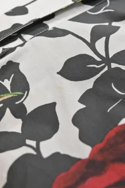 Two-tone cotton abstract rose print point collar button-front shirt