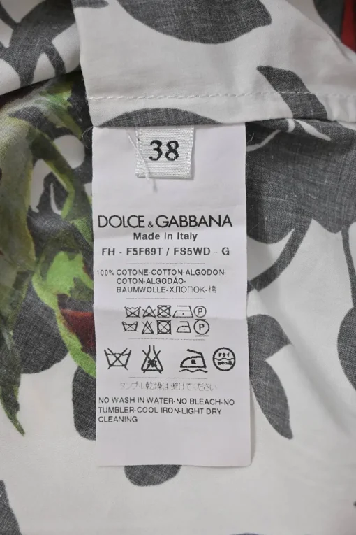 Two-tone cotton abstract rose print point collar button-front shirt