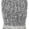Two-tone cotton-blend fringe bouclé tweed sleeveless crop top