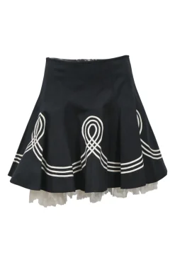 Two-tone cotton-blend godet skater skirt