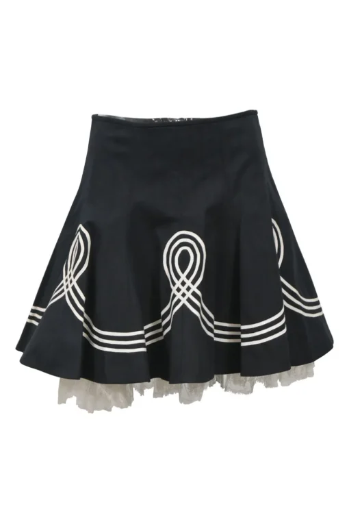 Two-tone cotton-blend godet skater skirt