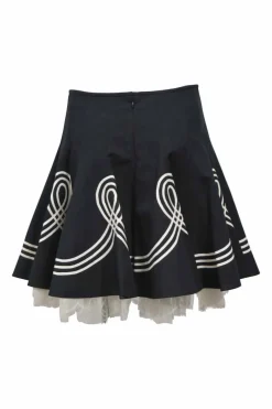 Two-tone cotton-blend godet skater skirt