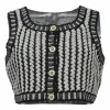 Two-tone cotton-blend racked knit button-front gilet