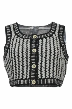 Two-tone cotton-blend racked knit button-front gilet