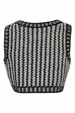 Two-tone cotton-blend racked knit button-front gilet