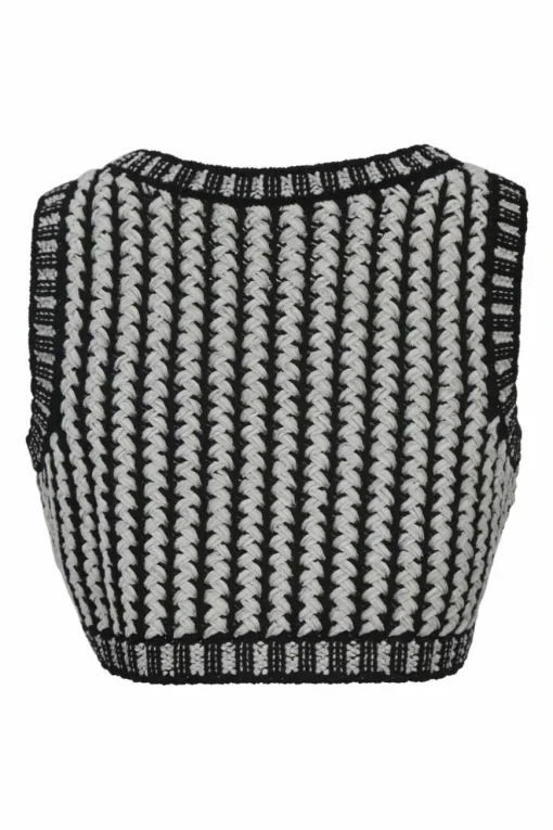 Two-tone cotton-blend racked knit button-front gilet