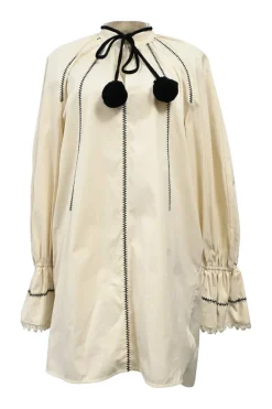 Two-tone embroidered cotton twill band collar Rive mini dress