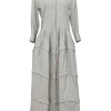 Two-tone embroidered wool-blend classic collar button-front tiered shirt dress