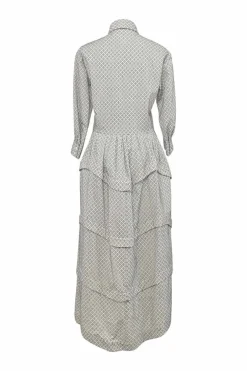 Two-tone embroidered wool-blend classic collar button-front tiered shirt dress