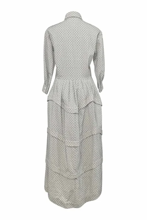 Two-tone embroidered wool-blend classic collar button-front tiered shirt dress