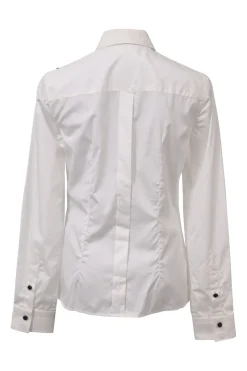 Two-tone floral lace-trimmed cotton-blend poplin Peter Pan collar button-front shirt