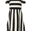 Two-tone graphic stripe short sleeve A-line dress