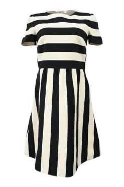 Two-tone graphic stripe short sleeve A-line dress