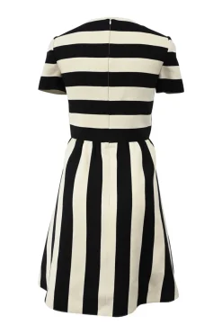 Two-tone graphic stripe short sleeve A-line dress