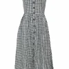 Two-tone linen gingham button-front bustier sun dress with adjustable straps