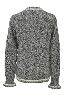 Two-tone marled cashmere bouclé knit zip-up cardigan with concealed closure and flounce cuffs