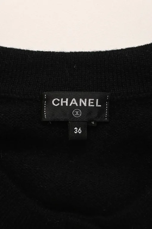 Two-tone paneled cashmere interlock jersey knit button-front convertible cardigan with Coco Mark shank buttons