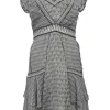 Two-tone paneled silk abstract graphic print puff sleeve empire-waist puff sleeve mini dress