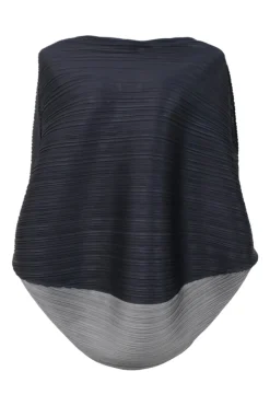 Two-tone polyester bateau neck circle plissé top
