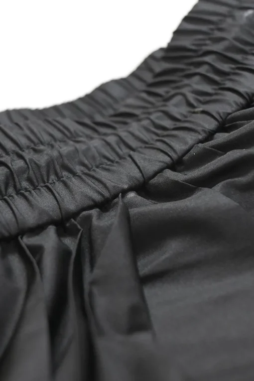 Two-tone polyester plissé midi skirt with toggle waist