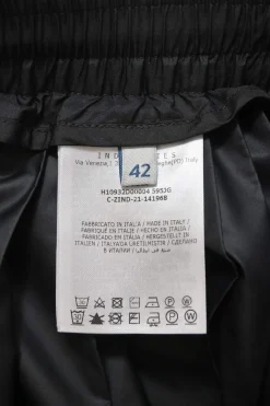 Two-tone polyester plissé midi skirt with toggle waist